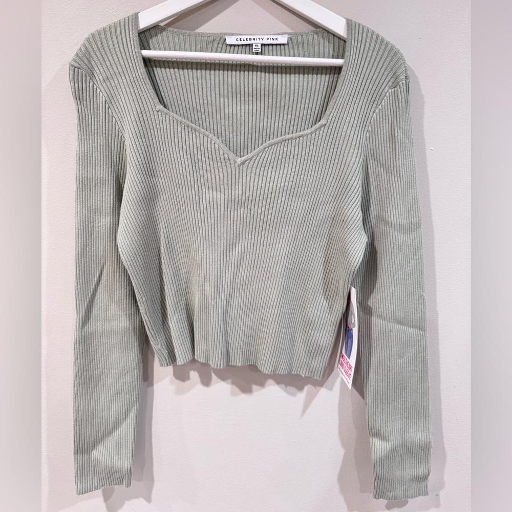 Celebrity Pink Light Green Ribbed Crop Top